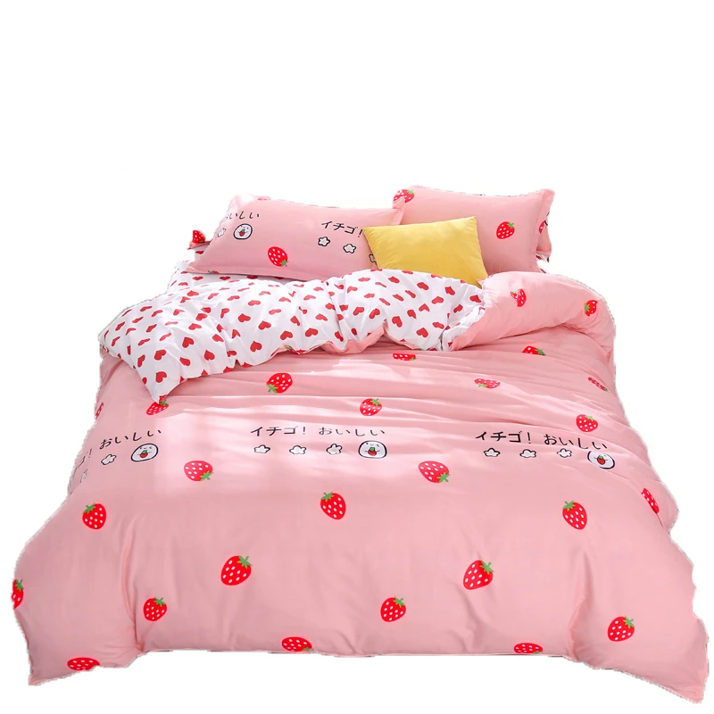 Juego de ropa de cama de lujo, juego de funda nórdica, tamaño Queen, rosa, fresa, a la moda, 3/4 unidades