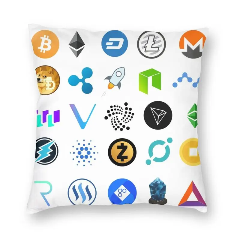 Custom Crypto Coins Square Pillow Cover Home Decor 3D Double-sided Printed Bitcoin Money Wallet Cushion Cover for Living Room