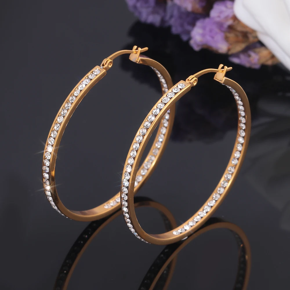 CiNily Silver Plated Gold/Blue Turquoise CZ Crystal Hoop Earrings for Women Stainless Steel Summer Party Jewelry Gift for Girls