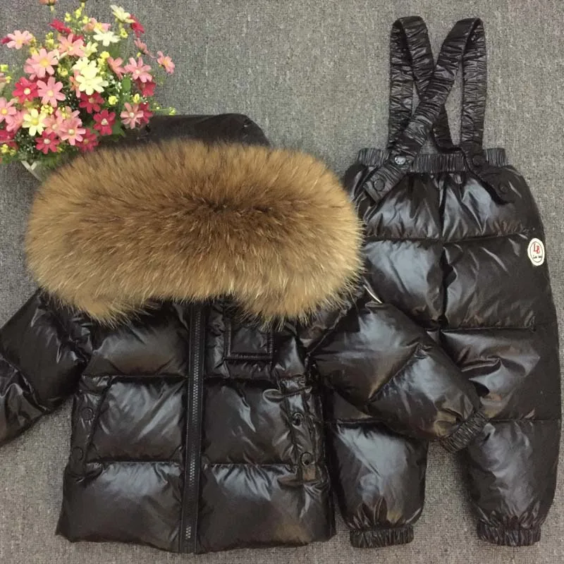 Russian Winter Down Suit Super Warm Children Winter Suits Boys Girl Duck Down Jacket+overalls 2 Pcs Clothing Set  Kids Snow Wear