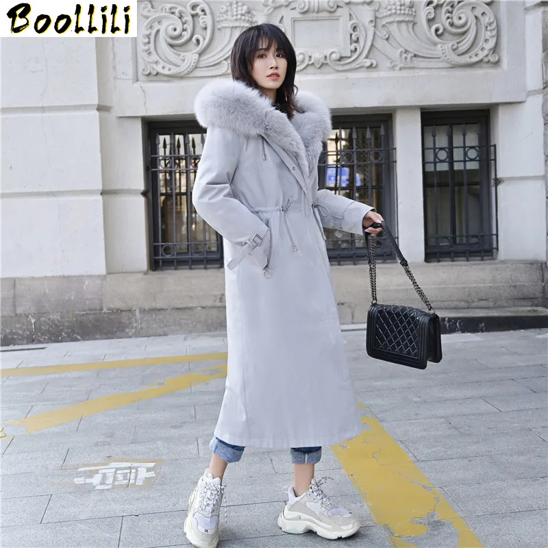 

Fur Boollili Real Coat Female Rabbit Fur Liner Parka Winter Jacket Women Raccoon Fur Collar Warm Long Jackets Manteau Femme