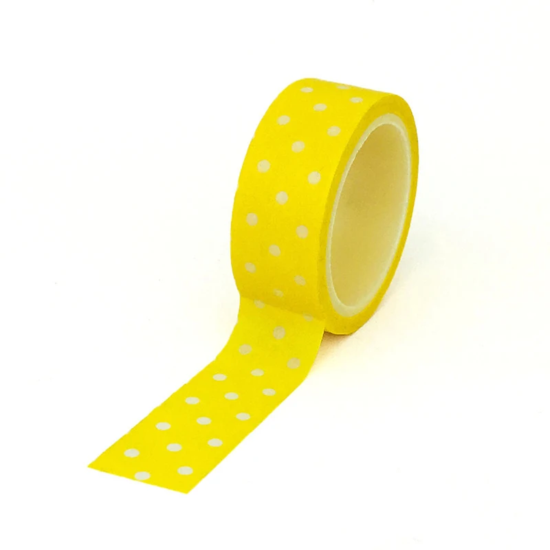 1 Roll White Dots on Yellow Background Cute Washi Tape Kids Kawaii Washi Tape Simple Japanese Decoration Tapes 1.5cm*5m