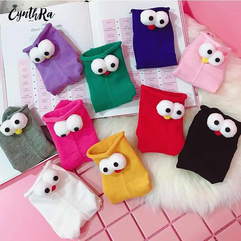 New Top Kawaii Thin Breathable Casual tube Socks Cute Cartoon Three-Dimensional Big Eyes Breathable Casual