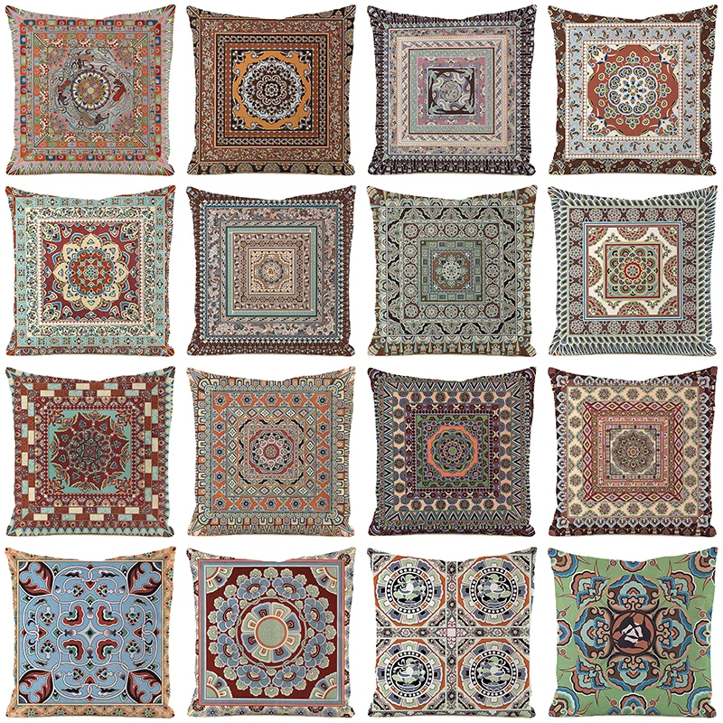 

Mandala Pattern Cushion Cover 18x18 Inch Retro Bohemia Printed Pillow Case PLA Cool Fiber Polyester Pillow Cover for Home Decor