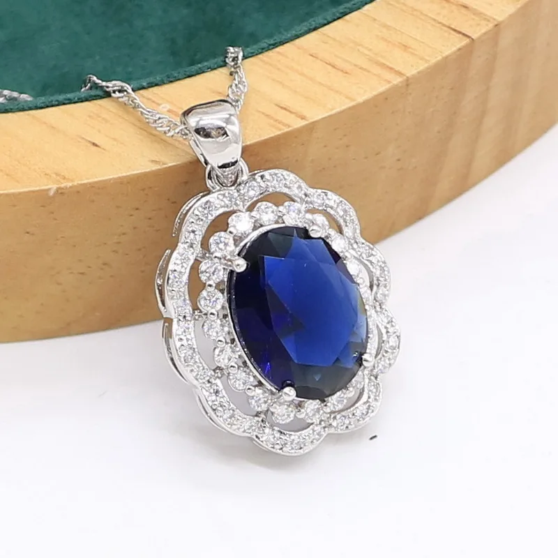 Blue Sapphire 925 Sterling Silver Jewelry set for Women Wedding Party Bracelet Earrings Necklace pendant Ring Birthday Gift