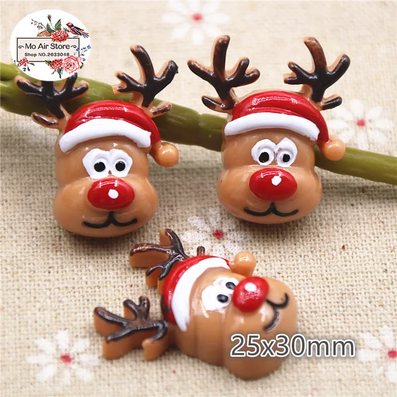 10pc Resin Christmas Reindeer had Flatback Cabochon Craft for DIY hair bow center scrapbooking