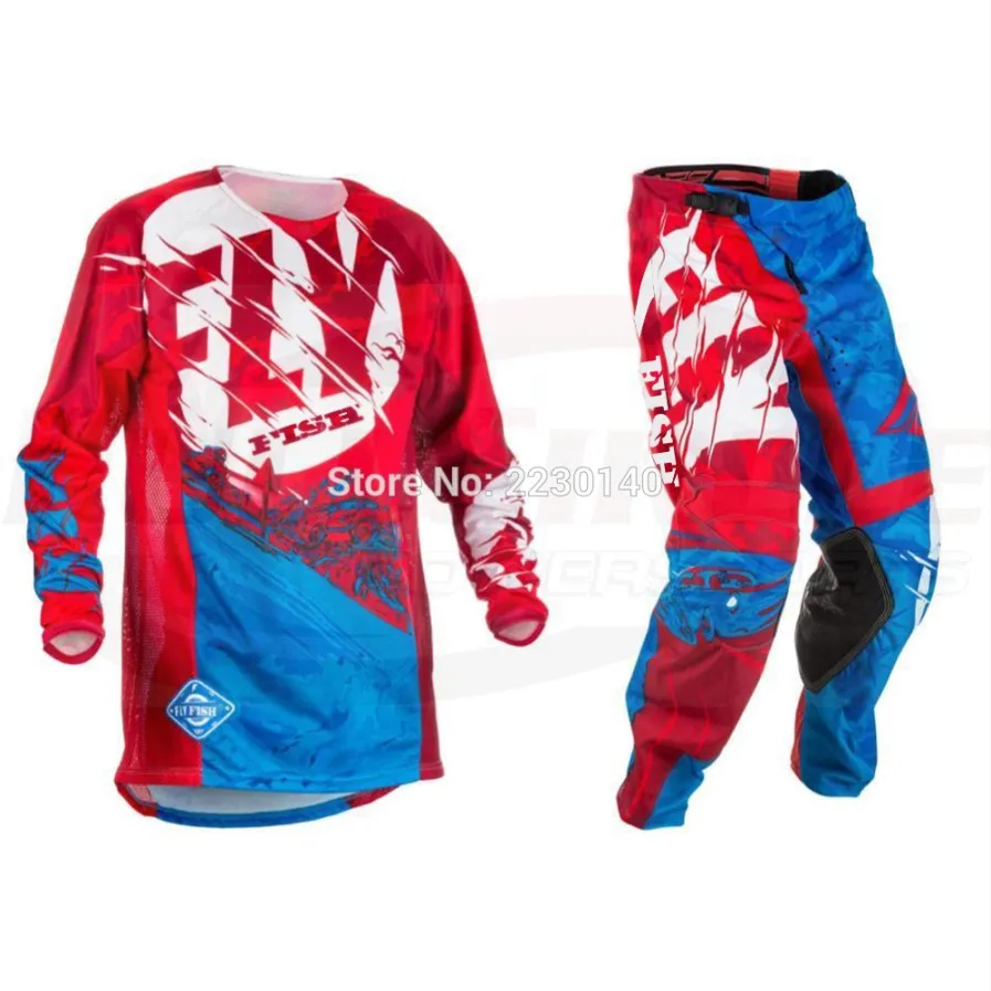 NEW Fly Fish Motocross Racing Kinetic Outlaw Adult Jersey & Pant Riding Gear Combo Set Mx