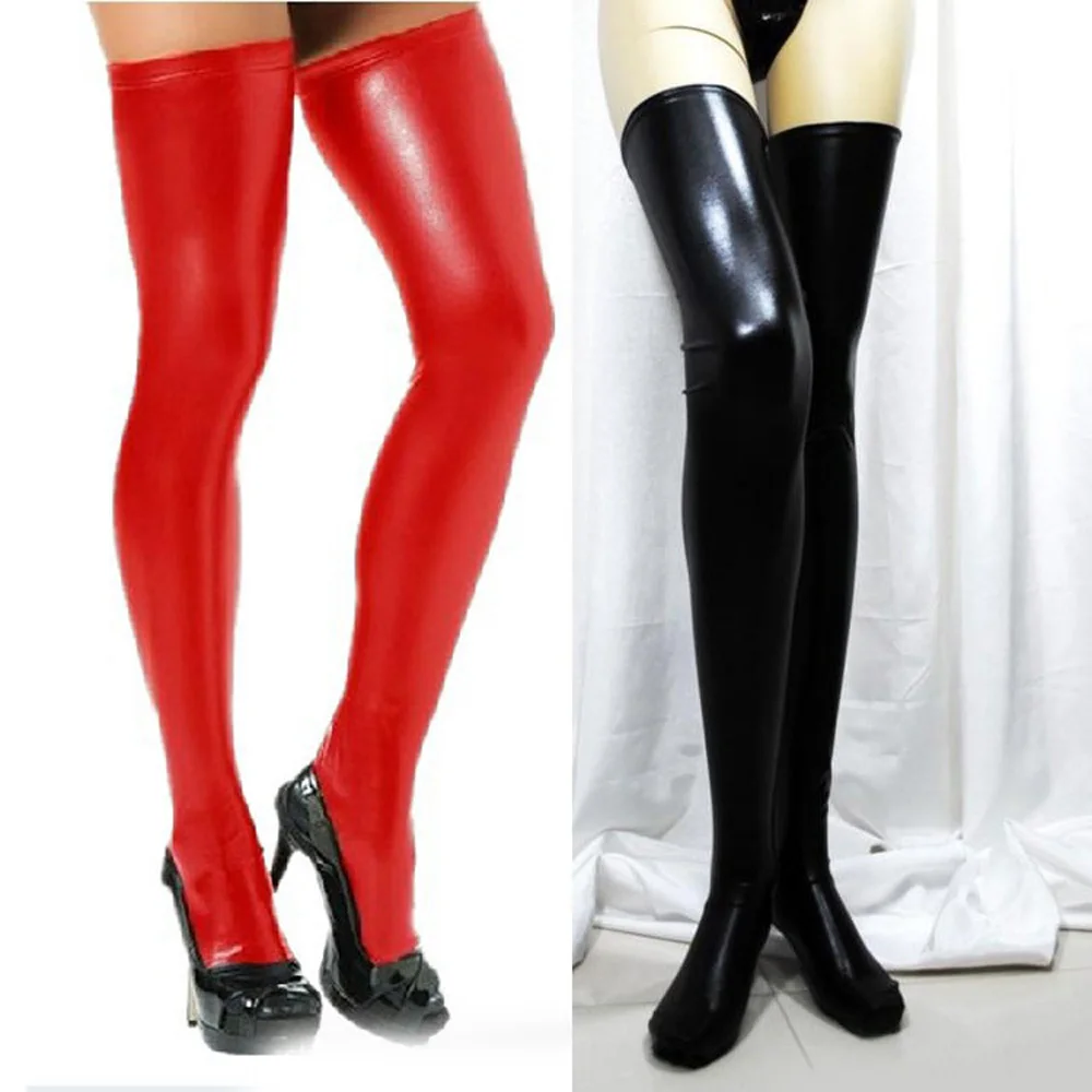 New Women Leggings Thigh High Stockings PU Leather Wetlook Clubwear Sexy Socks Over Knee Socks Long Boot Thigh-High Stockings