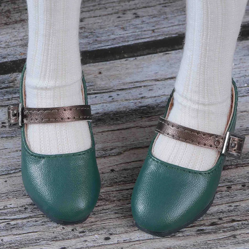 BJD doll shoes for a quarter of the size of fashionable versatile high-heel button-up shoes round head small shoes classic green