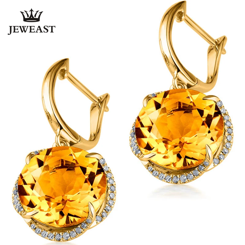 MAQ Natural citrine 18K Pure Gold Earring Real AU 750 Solid Gold Earrings  Diamond  Trendy  Fine Jewelry Hot Sell New 2023