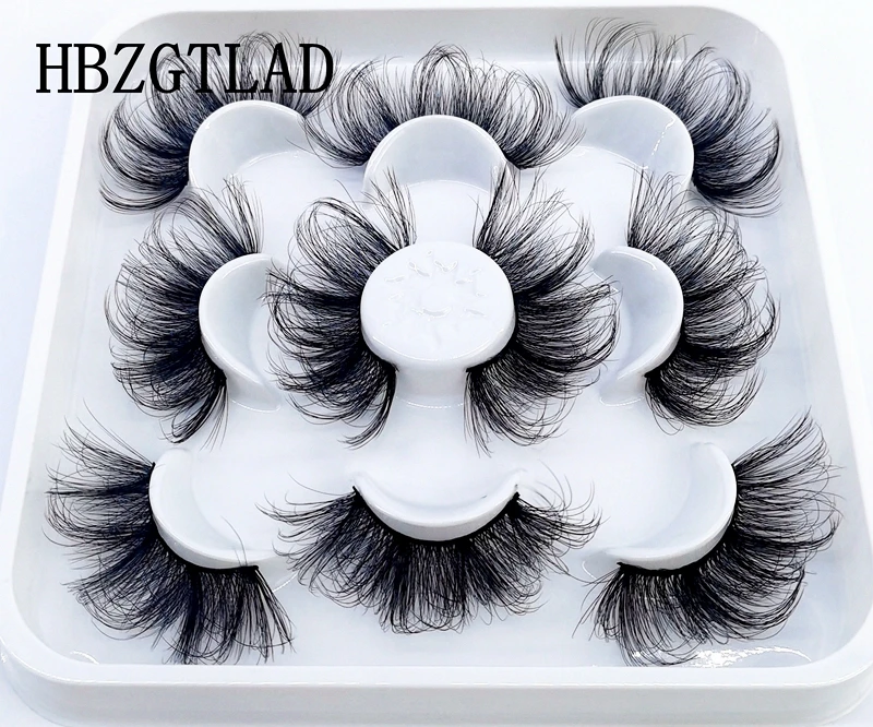 HBZGTLAD New 5 Pairs 25 mm Mink Eyelashes Fluffy Lashes Dramatic Messy Long False Eyelashes Makeup Wholesale 25mm 3d Mink Lashes