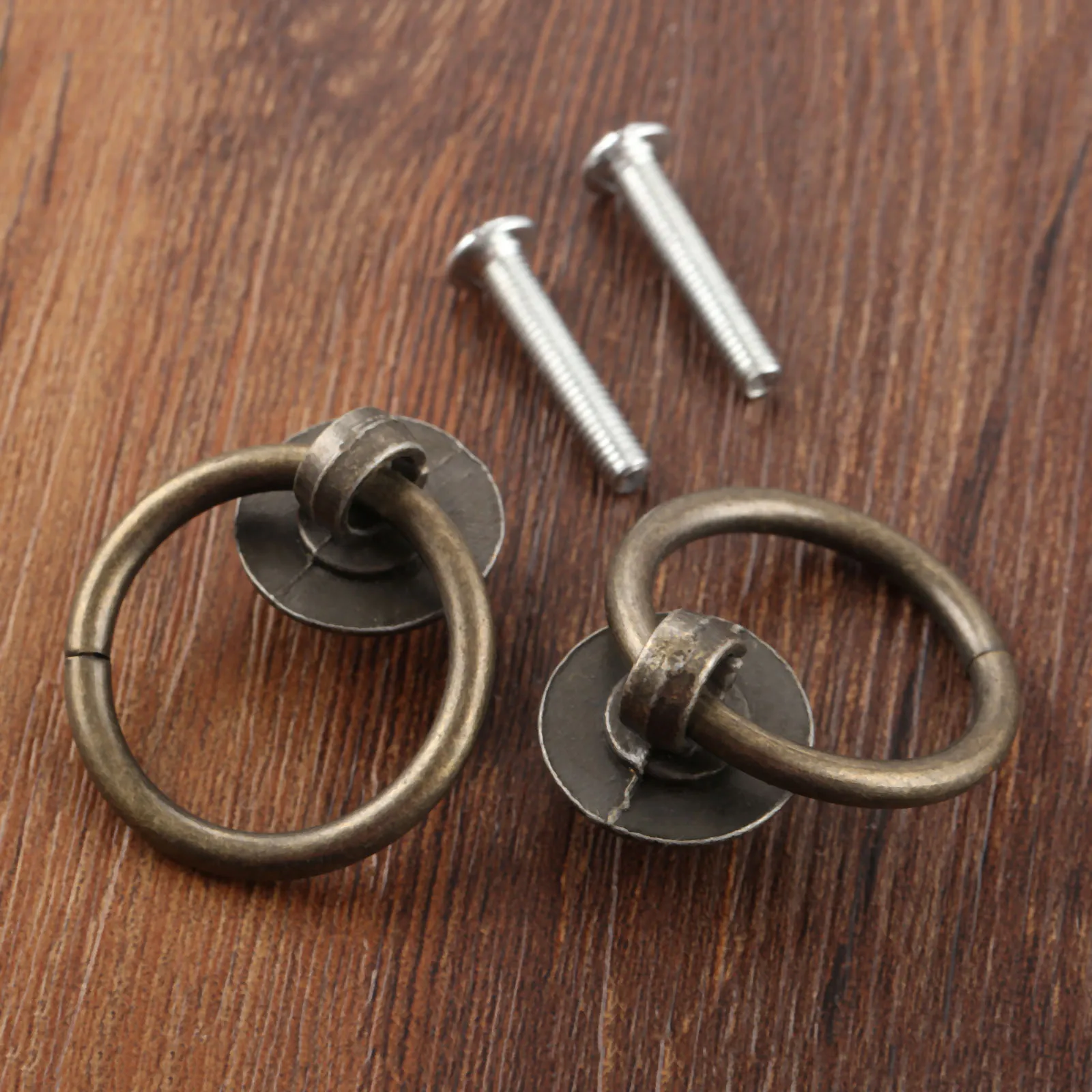 Juego de pomos de anillo de bronce antiguo, tirador Simple con tornillos para decoración de armario, muebles de cocina, cajón, armario, 40x30mm, 2 juegos