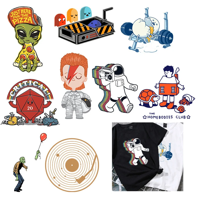 Thermo Stickers On Clothes Alien Robot Heat-sensitive Patches Iron Woman T-shirt On Transfers For Clothing Stripes Custom Tops