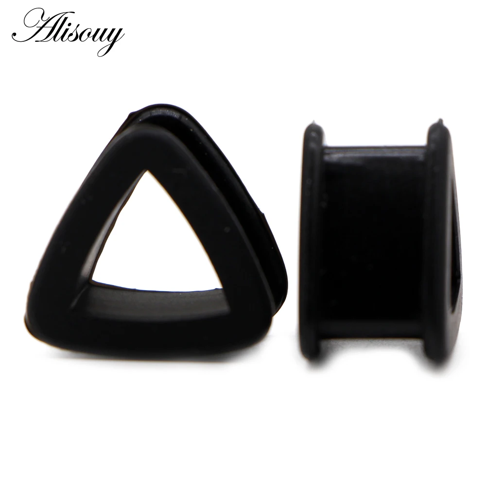 Alisouy 2 Pieces Triangle Ear plugs Silicone Flexible Body piercing Jewelry Tunnel Plugs Extension Hollow Men Women stretcher