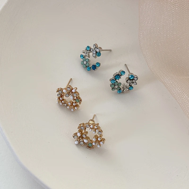 Korean New Design Trendy Jewelry Exquisite Copper Inlay Color Zircon Flower Garland Women Earrings Gifts 2025
