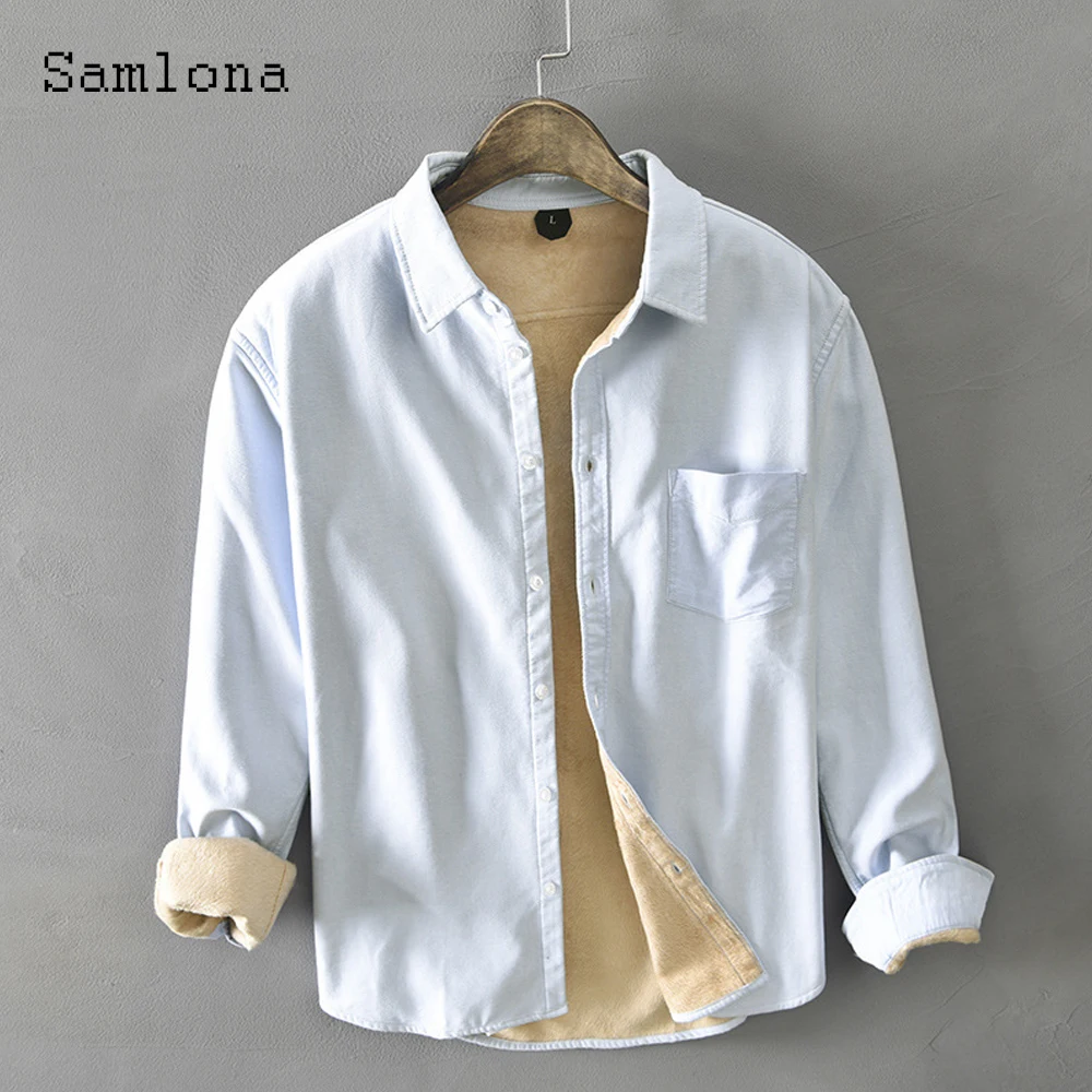 Plus Size Men Fashion Leisure Thick Plush Shirt blusas Homme Streetwear 2022 Winter Velvet Blouse Male Lepal Collar Basic Tops