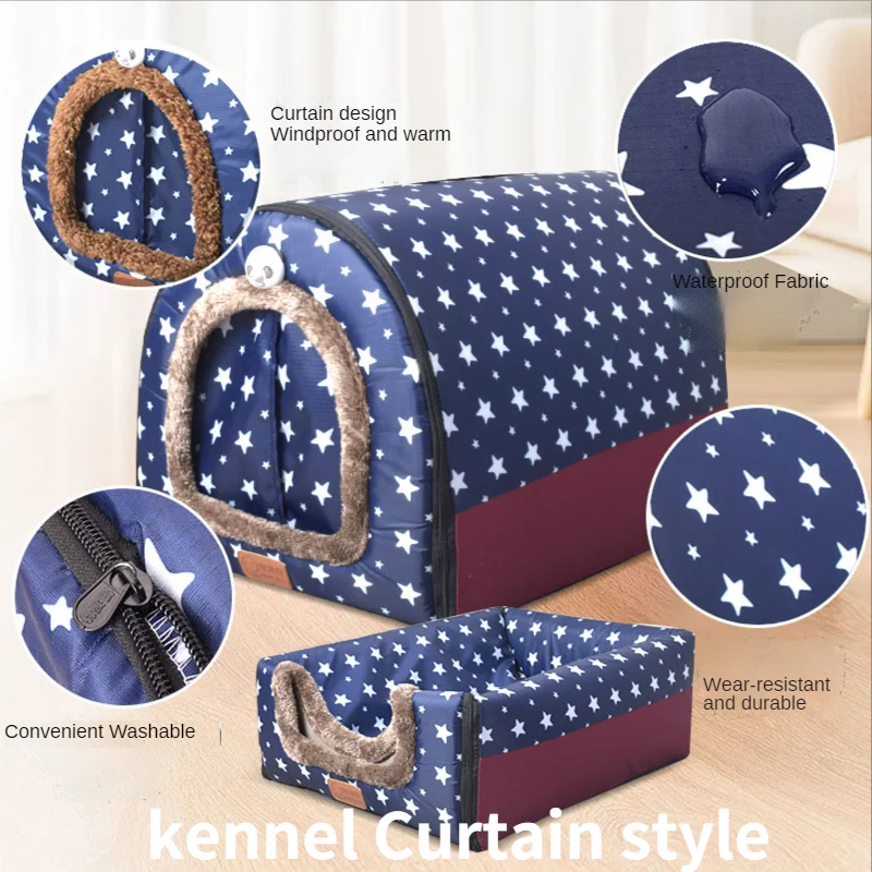 Warm Pet Bed In Winter Closed Soft And Comfortable Dog House Portable Travel Movable Folding Dog Bed Cave Kennel Cat Mat