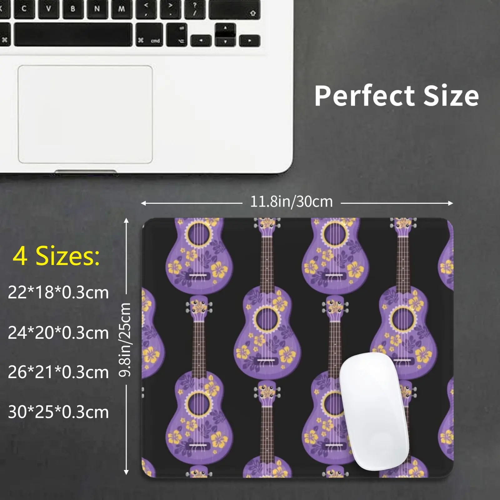 Ukulele Purple Decorated Mouse Pad DIY Print Ukulele Strings Floral Banjo Music Club Music School Chord