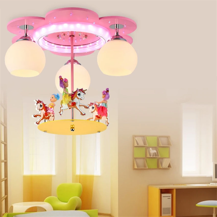 Modern Pink Ceiling Lights Deco Princess Living Room Carousel Children Cartoon Bedroom Warm LED Hanging Ceiling Lamps Lighting