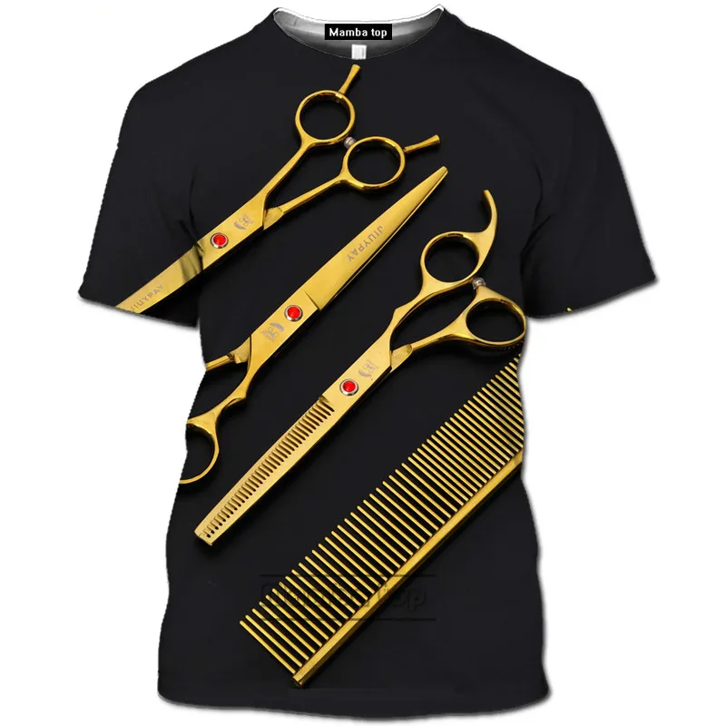 3D super anime Harajuku style O-neck fashion men\'s short-sleeved T-shirt with hairdressing scissors 2022