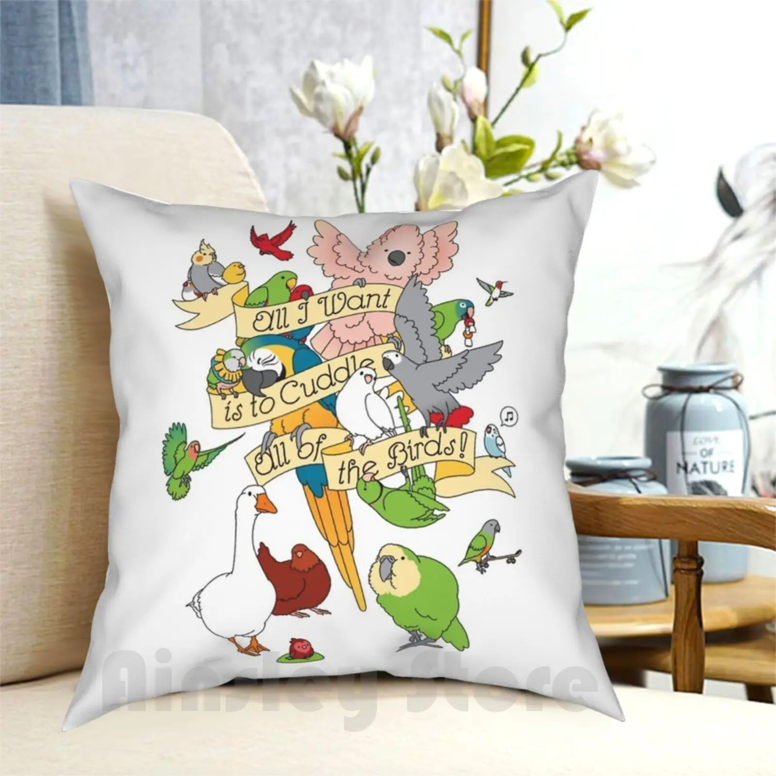 Cuddle All The Birds Pillow Case Printed Home Soft Throw Pillow Macaw Eclectus Parrot Birds Cute Bird Lover Parrots