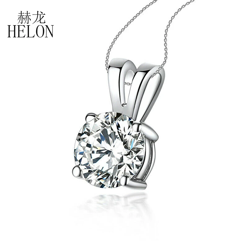 HELON 8mm Moissanite Pendant Solid 14K White Gold VVS/GH Color Lab Grown Moissanite Diamond Engagement Pendant without Necklace