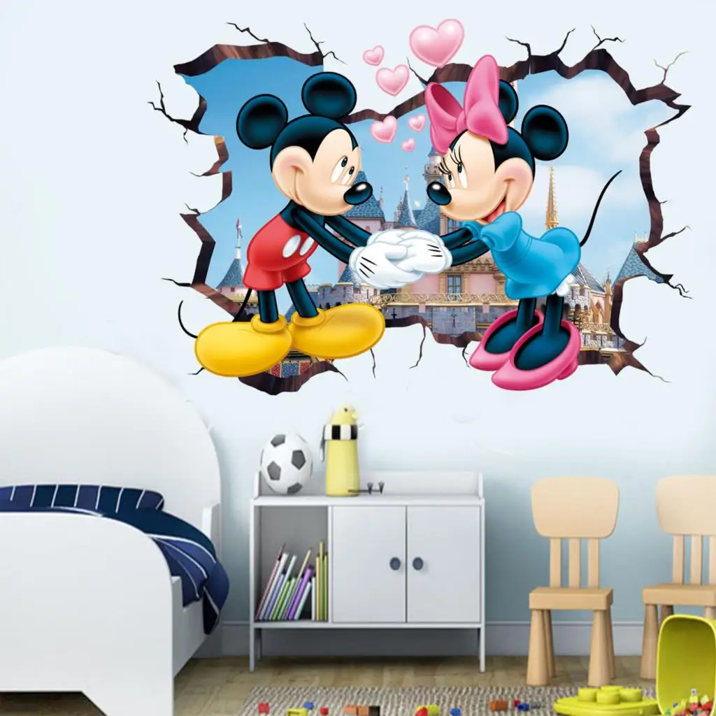 3D Cartoon Mickey Minnie Mouse home decals wall stickers for kids room baby bedroom wall art nursery amusement park DIY poster