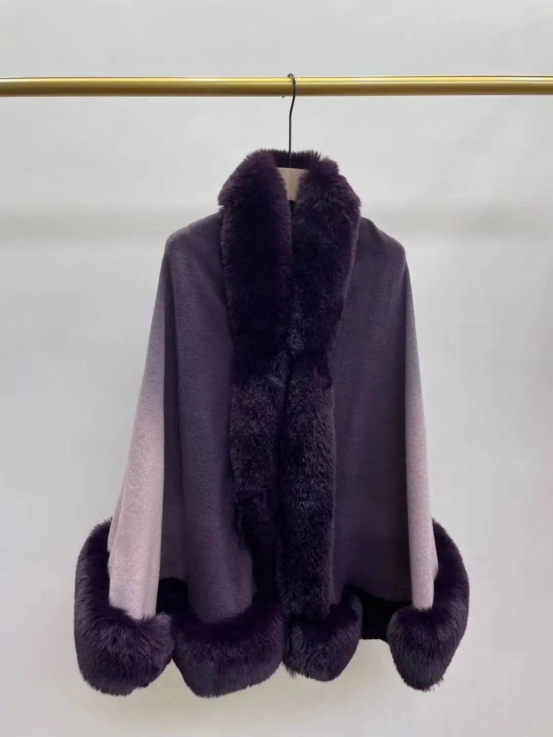 8 Colors Women Big Faux Rabbit Fur Collar Poncho Gradient Cape Knitted Cardigan Cloak Loose Shawl Outside Street Wear Coat