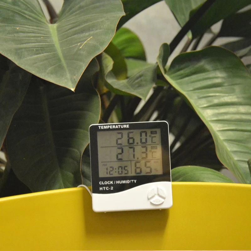 Termometer Digital Higrometer LCD Suhu Kelembaban Meter Stasiun Cuaca Jam Rumah Dalam Ruangan Luar Ruangan