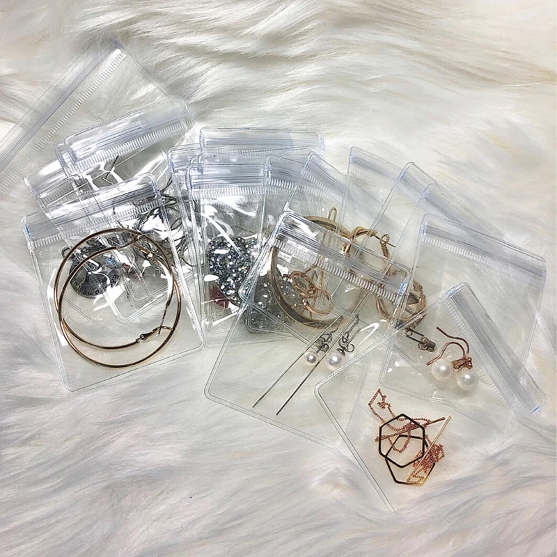 20pcs PVC Clear Plastic Mini Ziplock Jewelry Bags Necklace Earring Ring Anti-oxidation Zipper Self Sealing Plastic Storage Pouch