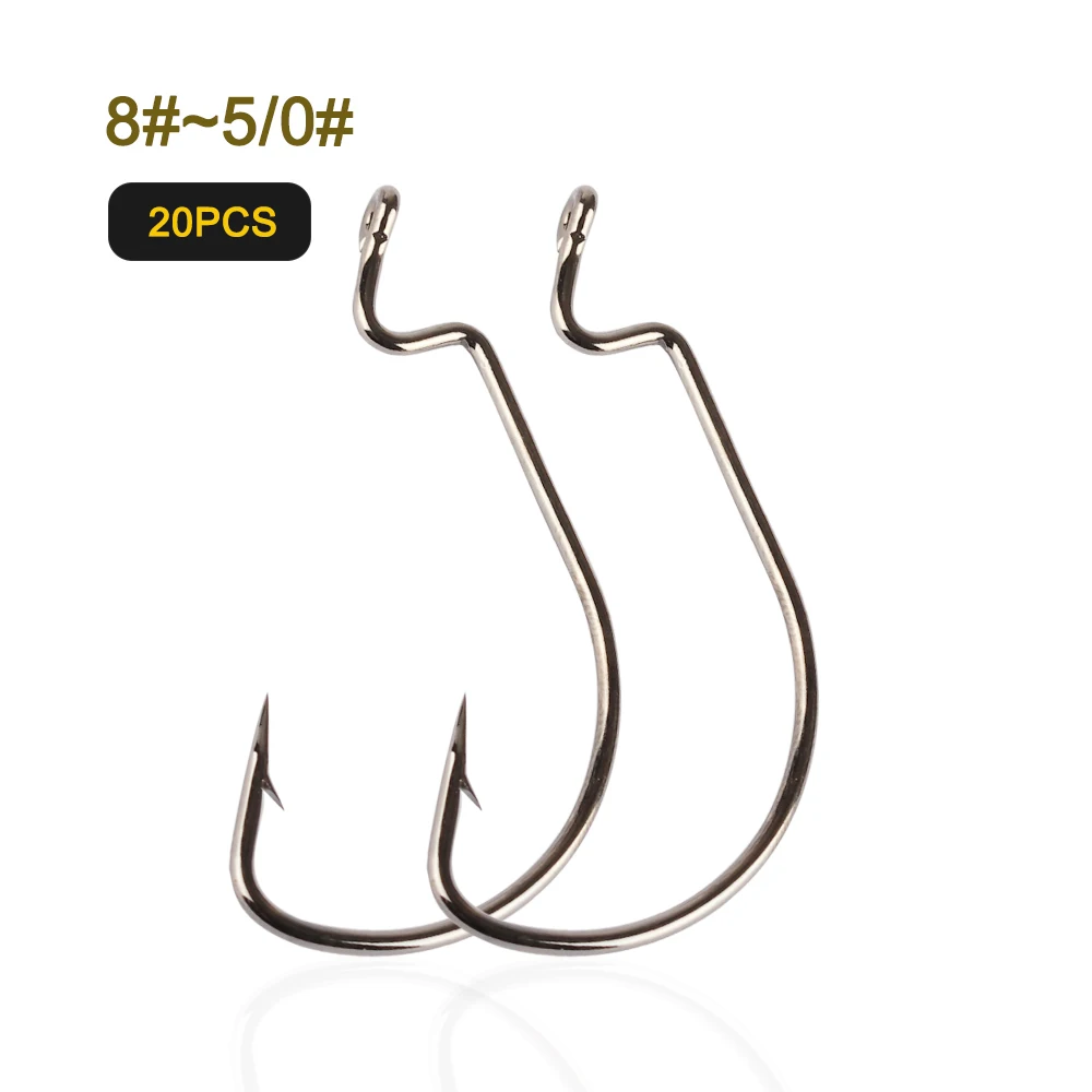 20pcs/lot High Carbon Steel Offset Hook Karpervissen Fishhooks Lure Softjerk  8#~-5/0 Anzuelos Pesca Jig Hooks Fishing Tackle