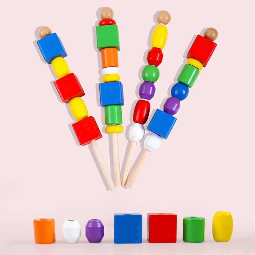 Jeu de Matériaux Montessori en Bois pour Enfant, Ensemble de Séquençage de Perles, Bâton de Forme Colorée, Nuit de Perles, Jouets Classiques