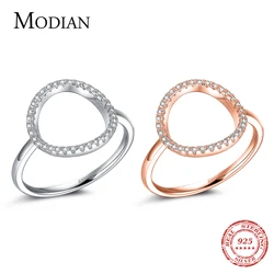 Classic Fashion Hollow out Hoop Sparkling White And Rose Ring Cubic Zirconia Jewelry Real Solid 925 Sterling Silver Rings