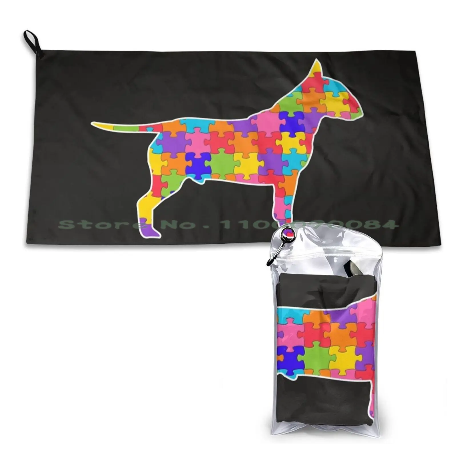 Bull Terrier Jigsaw Puzzle Design Quick Dry Towel Gym Sports Bath Portable Release The Kraken Stuff Release The Kraken Long