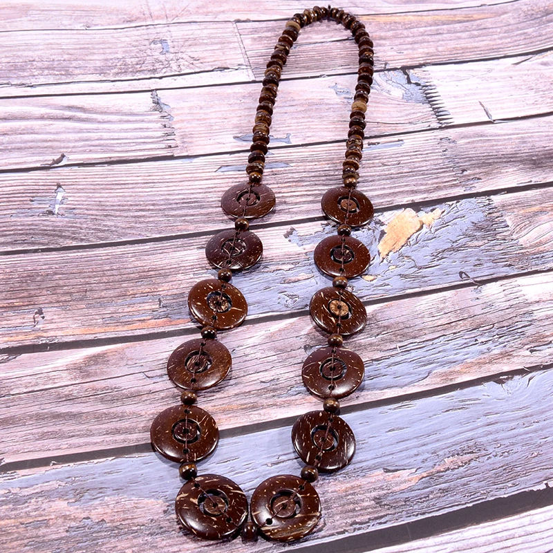 UDDEIN Handmade Boho Ethnic Customs Sweater Chain Wood Long Necklace & Pendant Bohemian Vintage Statement Brown Beads Jewelry