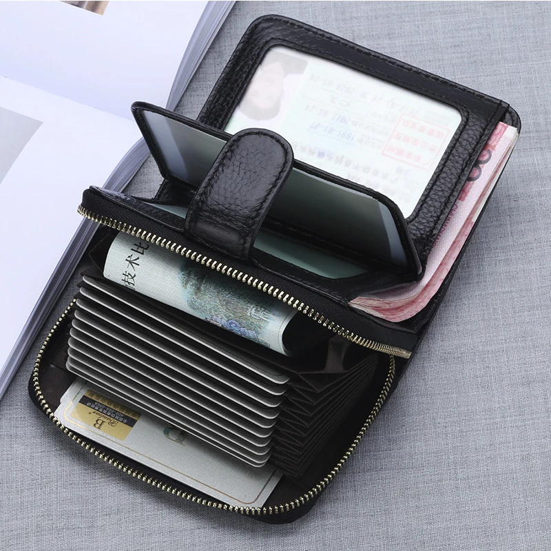 RFID Card Holder Wallet Women Men Luxury Leather Business ID Credit Card Holder Ladies Hasp Zipper Wallet Driver License Holder