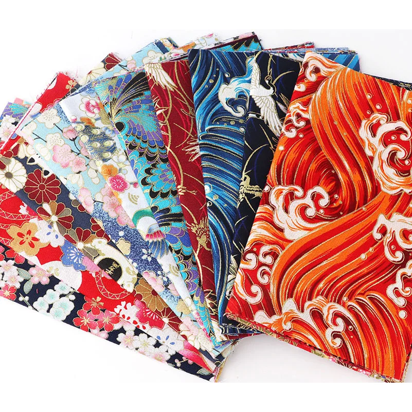 5 Pcs Set 20X25cm Cotton Printed Japanese Style Bronzing Patchwork Fabric Needlework DIY Handmade Accessories