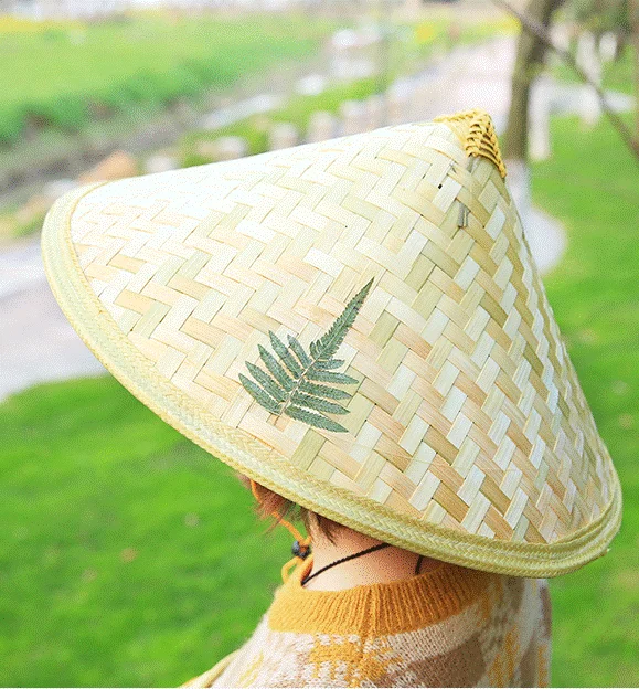 Chinese Style Bamboo Rattan Hats Retro Handmade Weave Straw Hat Tourism Rain Cap Dance props Cone Fishing Sunshade Fisherman Hat