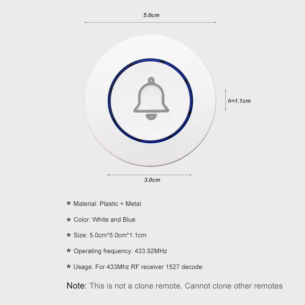 Home Wireless Doorbell 433Mhz Welcome Friend Smart Doorbell Button for Alarm System Smart Home Security