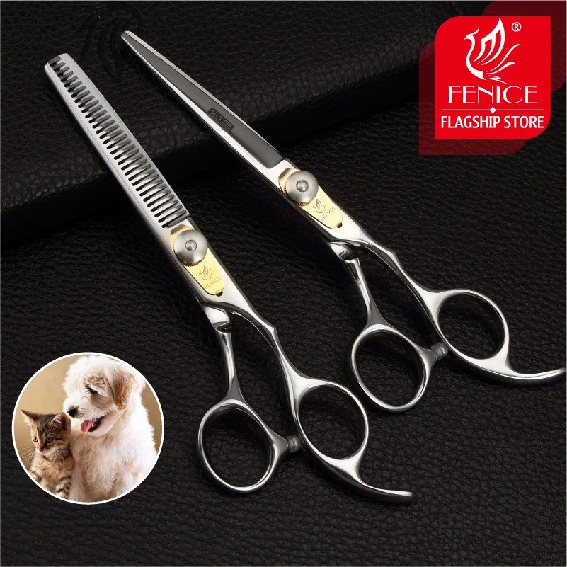 Fenice 6 Inch Dog Grooming Scissors Set Animal Haircut Scissors Kit Cutting and Thinning Shears Set thinning rate 25%-30%