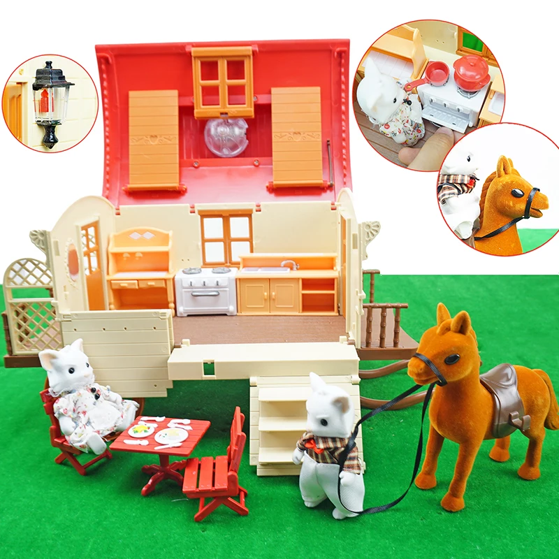 1:12 Forest Animal Family Playhouse Carriage Luxury Villa Girl Simulation Playhouse Sweet Family Toy Wing Room For Birthday Gift