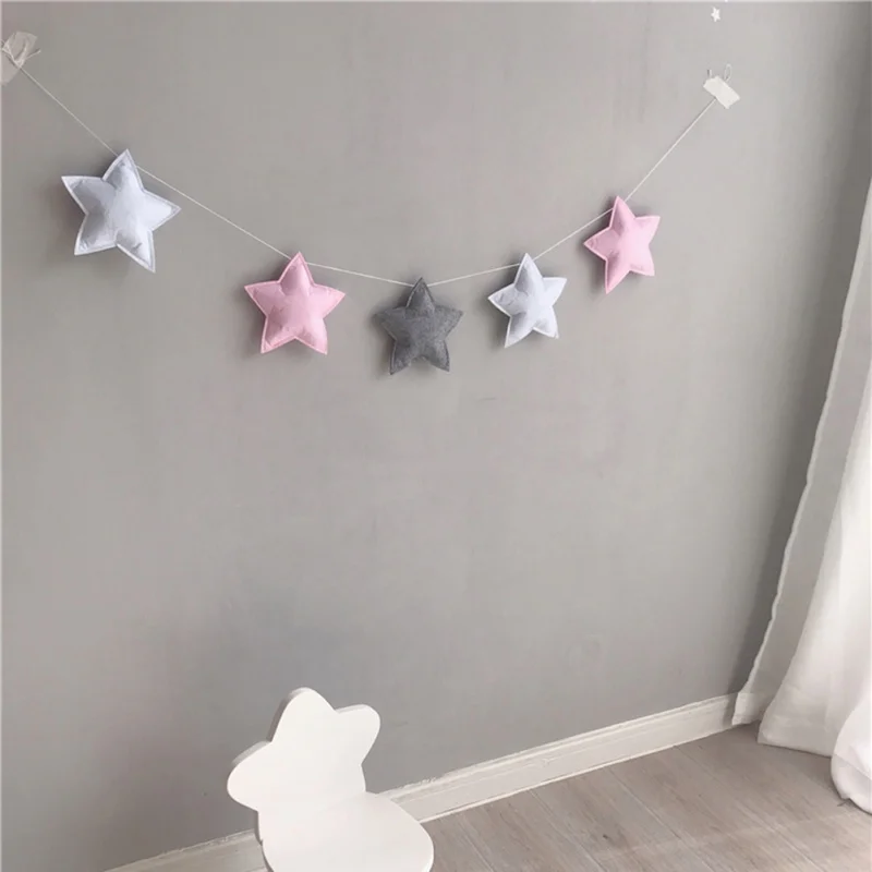 

Ins Style Children Room PropsHome Garden Decoration Crafts Pendants Five Stars And Moon String Decoration baby shower Ornament