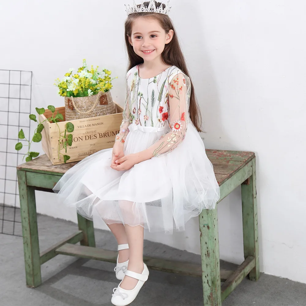 

Summer Girls' Dress 2021 New Children'S Clothing Colorful Gauze Girls Princess Dress Embroidered Floral Children's Dress