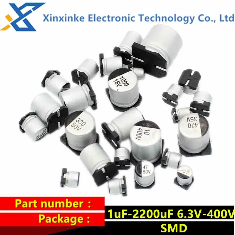 10Pcs SMD Aluminum Electrolytic Capacitor 6.3V 10V 16V 25V 35V 50V 1UF 2.2UF 4.7UF 10UF 47UF 100UF 220UF 330UF 470UF 1000UF