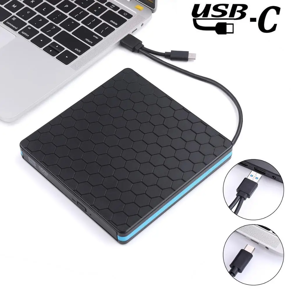 Universal External CD Drive USB 3.0& Type-C External DVD/CD/ VCD Burner /Reader/Writer Drive Player Optical Drive for Mac/PC