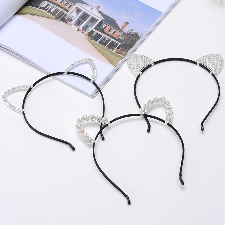 Novelty Kids Cat Ears Headband With Ear Crystal Hairband Festival Hair Girls Crown Rhinestone Headdress for Women