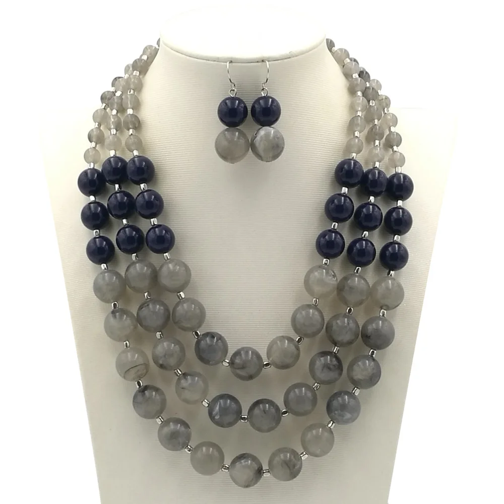 Bohemia multi layer Necklace and Earring Set Gold Plating Fancy Big Jewelry Semi-prescious Stone Handmade Women Female Gift