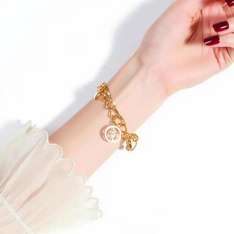 Women's Titanium Steel Love Bracelet Fashionable Hollow Tree of Life Design Personality Jewelry Accessory