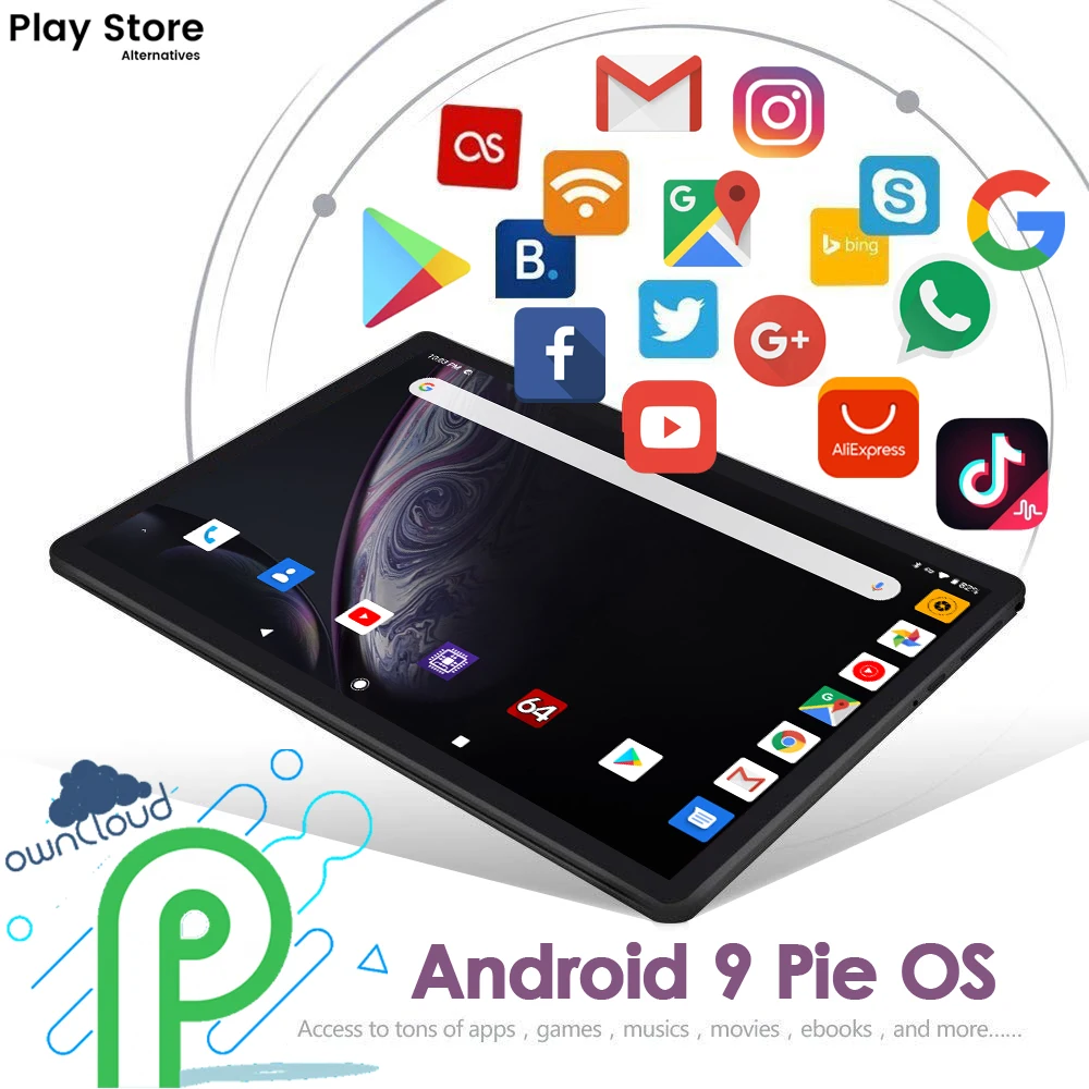 최신 10 인치 4G LTE 태블릿 Octa Core IPS 스크린, 듀얼 6GB RAM 32GB ROM 안드로이드 10.0 GPS Wifi 3G 전화 태블릿 pc + 64GB TF