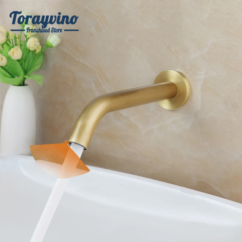 

Torayvino Bathroom/Bathtub Touch Inductive Sensitive Faucet Brushed Gold Finished Mixer Brass Wall Mounted Single Outlet Faucets